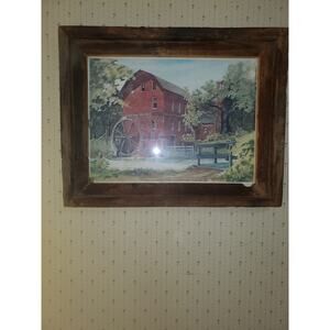 John Woods Grist Mill lithograph by Paul Koenen Signed and Dated w/Wooden Frame